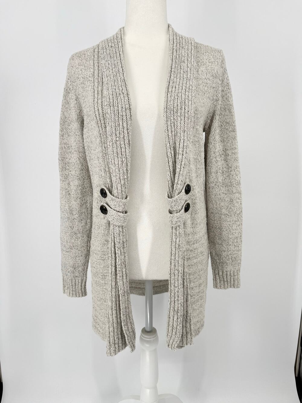 Fortune + Ivy Gray Marled Shawl Collar Button Tab Cardigan Sweater Small